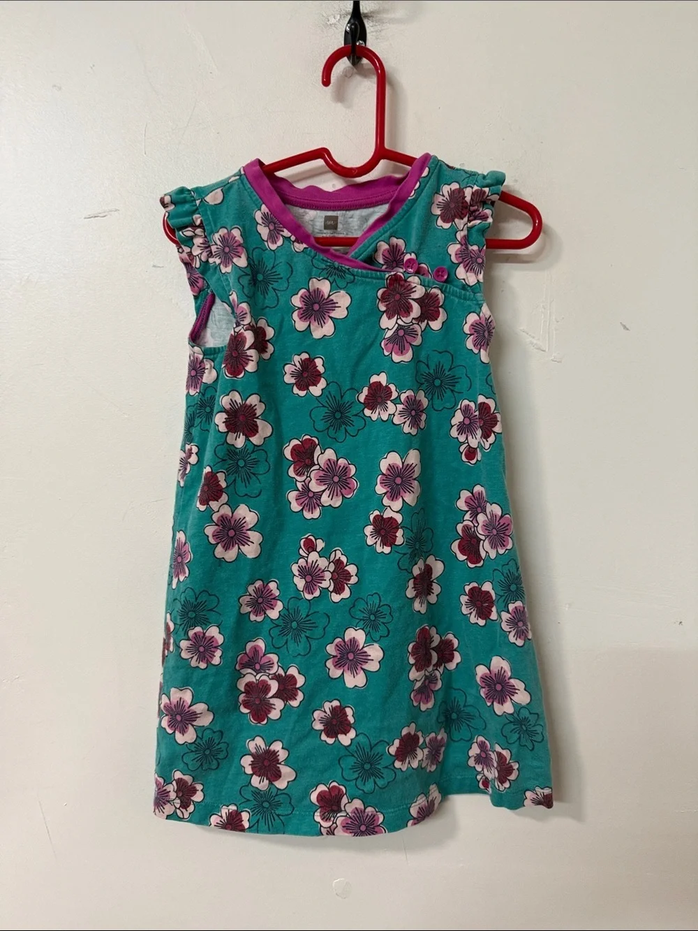 Tea Collection Teal Floral Sleeveless Dress with Pink Accents